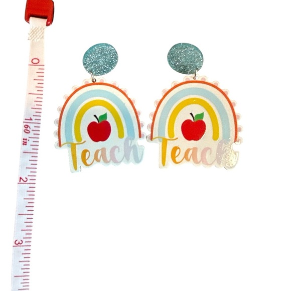 3/$20 Rainbow Apple Teacher Earrings - Picture 2 of 7